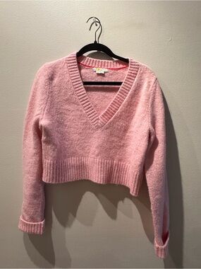 Boden Soft Pink V-Neck Cropped Sweater
